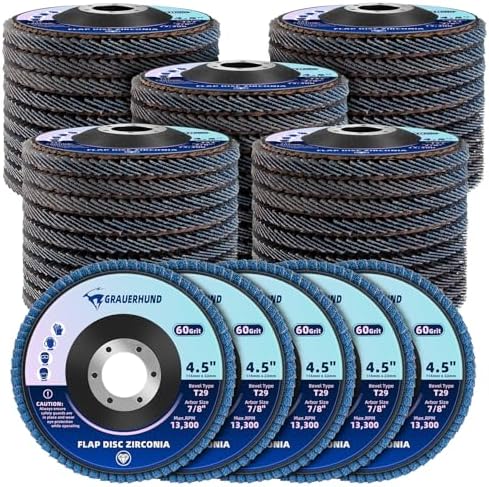 50 Pack Flap Discs 60 Grit 4 1/2" x 7/8" for Angle Grinder, T29 Flap Sanding Discs, 4 1/2 Inch Grinding Wheels, Zirconia Grinding Discs for Metal, Wood, and Stainless Steel Finishing