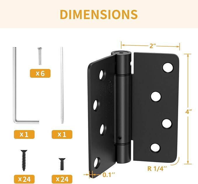 Luxbaro 3 Pack Self Closing Door Hinges 4 Inch, Matte Black Spring Loaded Hinges with 1/4'' Radius Corners, Adjustable Tension for Garage, Front Door, for Left and Right Hand Door, UL Listed