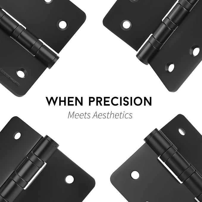 goldenwarm 3 Pack 4'' Black Ball Bearing Door Hinges – Heavy Duty Stainless Steel Hinges for Interior & Exterior Doors, 1/4'' Radius Corners
