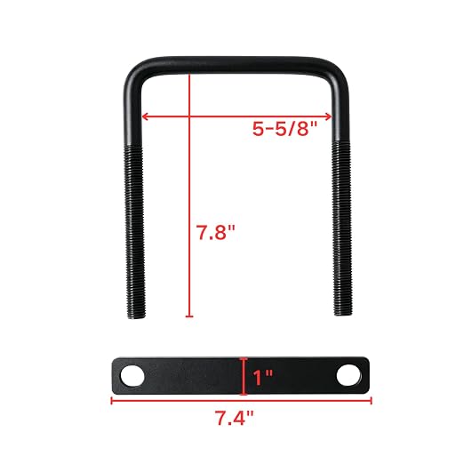 4 Pack Square U-Bolt for Trailer- Fits 5.5 Inch Wide Leaf Springs, Galvanized Steel Clamp Set, Secure Fit for Truck, Boat and Trailers, Black