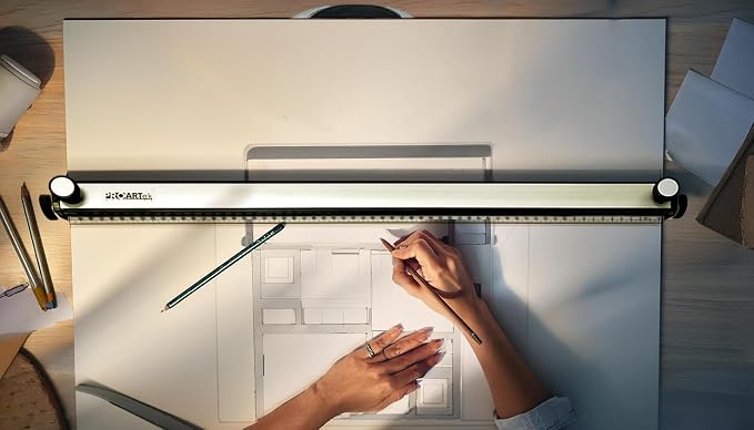 Proartek PK00016 Model PXB26 Portable Drafting Drawing Board 20” x 26”; PXB Series; Adjustable Aluminum Parallel Straightedge; Carry Handle; Architecture Tool for Students and Professionals