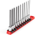 TEKTON Long Hex Bit Socket Set, 11-Piece | SHB90107 | 1/4 Inch Drive, (2 - 8 mm), Socket Rail