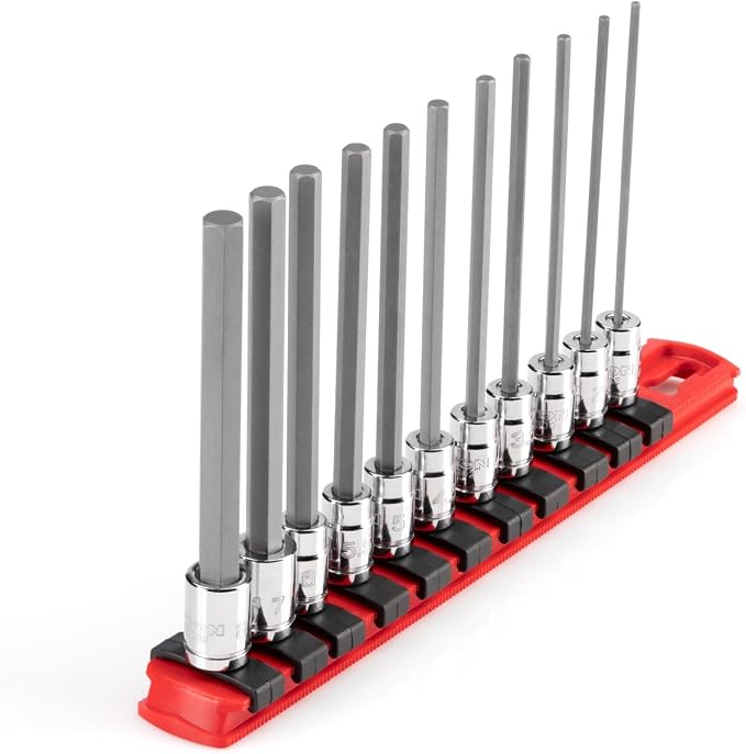 TEKTON Long Hex Bit Socket Set, 11-Piece | SHB90107 | 1/4 Inch Drive, (2 - 8 mm), Socket Rail