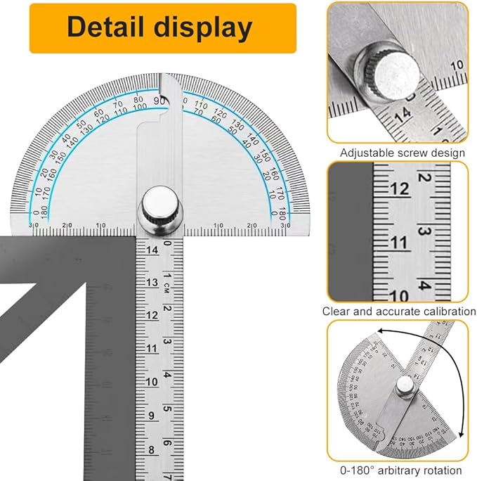 0-180° Round Head Protractor, Stainless Steel Angle Finder Ruler, Adjustable Angle Measuring Tool for Carpenters & Woodworking Hobbyists