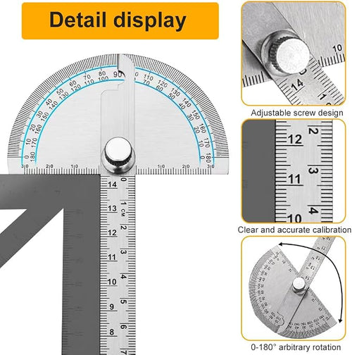 0-180° Round Head Protractor, Stainless Steel Angle Finder Ruler, Adjustable Angle Measuring Tool for Carpenters & Woodworking Hobbyists