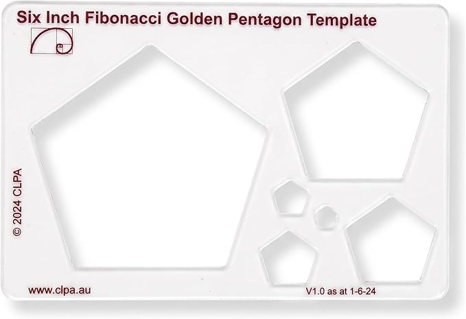 Fibonacci 6" Pentagon Drawing Template, Golden Ratio Stencil | Australian Designed and Made; Geometric Stencil for Art; Drafting and Quilting; PETG