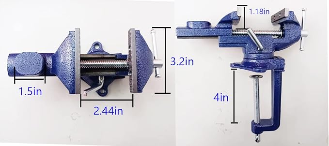 2-in-1 Dual-Purpose Combined Bench Vise or Table Vise, With end-point locking device, Portable Universal Rotate 360° Work Clamp-On Vise, 3.2" Blue