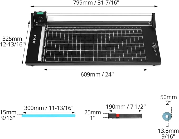 QWORK 24 Inch Manual Precision Rotary Paper Trimmer with Pre-Printed Grids, Self-Sharpening Design
