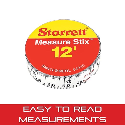 Starrett Tape Measure Stix with Adhesive Backing - Mount to Work Bench, Saw Table, Drafting Table - 1/2" x 12', English Metric, Right-Left Reading - SM412WMERL
