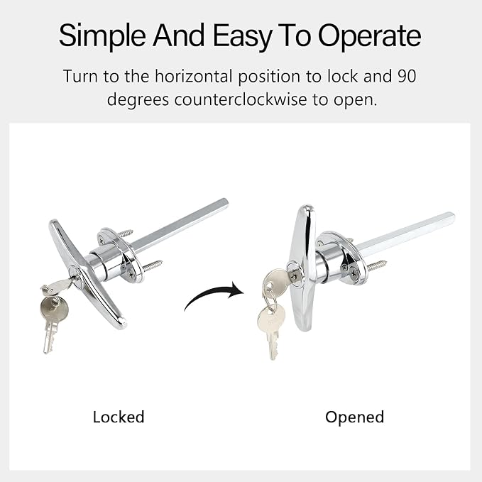 Garage Door T-Handle Replacement Lock, Universal Replacement Hardware Garage Locking with 2 Keys, 1 Pack