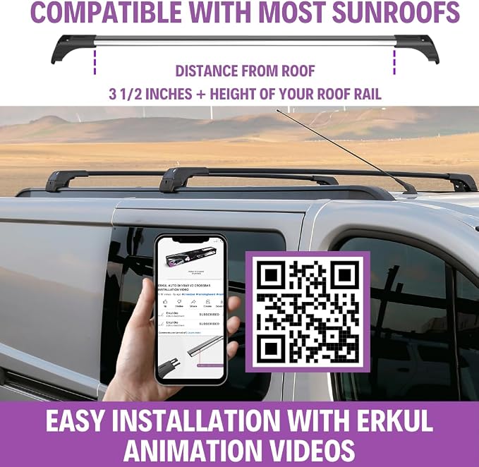 ERKUL Roof Rack Cross Bars for Kia Sportage 2011-2016 | Aluminum Crossbars with Anti Theft Lock for Rooftop | Compatible with Flush Rails - Black