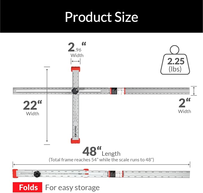 Kapro - 317 Adjustable Drywall T-Square Tool - Aluminum - for Layout and Marking - Features Sliding Head and Dual Directional Printed Scale - 48 Inch