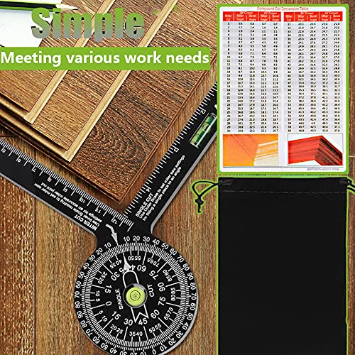 Miter Saw Protractor,Aluminum Protractor Angle Finder with Level Gauge High Precision Laser Inside & Outside Miter Angle Finder for Angle Finder Carpenters, Trim Work,Plumbers and All Building Trades