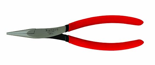 Xcelite 59CGNN Forged Alloy Steel Electrician's Chain Nose Plier with Cushion Grip, Serrated, 8" Length, 1-1/2" Jaw Length, Red Handle