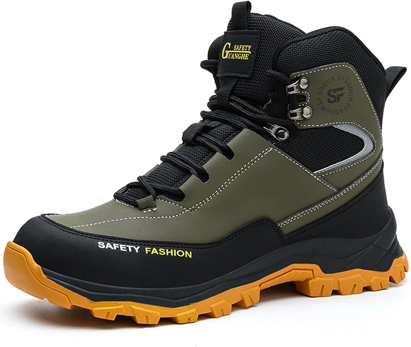 Work Boots for Men,Lightweight Breathable High Top Steel Toe Boots,Indestructible Steel Toe Shoes,Non Slip Safety Work Shoes.