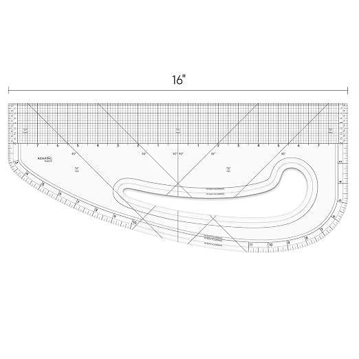 KEARING Patented 16" Imperial Acrylic Pattern Master Ruler, Multi-Purpose French Curve Ruler, Vary Form Curve Hip Measuring Transparent Fashion Designer's Ruler for Sewing Pattern Making