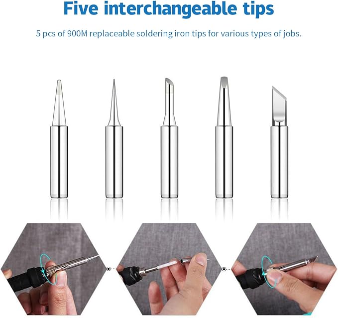 LDK Soldering Iron Kit Electronics, [Upgraded] Full Set 60W 110V Adjustable Temperature Welding Tool, Soldering Pen with 5pcs Different Tips, Stand, Tweezers, Sponge, Flux Pen, Solder Wire