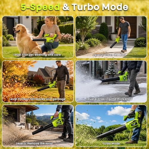One-Hand Leaf Blower Cordless with 2X4000 mAh Batteries and Charger