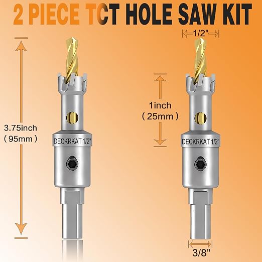 2-Pack 1/2" TCT Hole Saws for Hard Metal, Heavy Duty 13mm Tungsten Carbide Tipped Hole Cutters Set with Spring-Loaded Pilot Drill Bits for Stainless Steel, Metal, Iron, and Plastic.