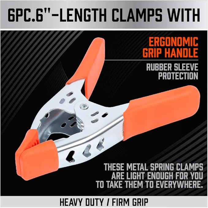 HORUSDY 6-Piece 6" inch Spring Clamp, Heavy Duty Spring Metal Spring Clamps, 2.5"-inch Jaw opening (6-Piece)