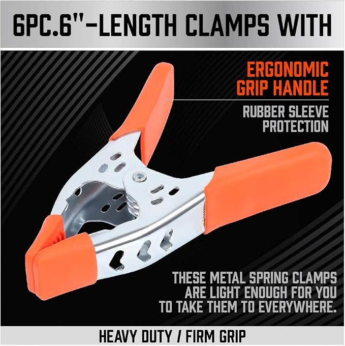 HORUSDY 6-Piece 6" inch Spring Clamp, Heavy Duty Spring Metal Spring Clamps, 2.5"-inch Jaw opening (6-Piece) (Pack of 2)