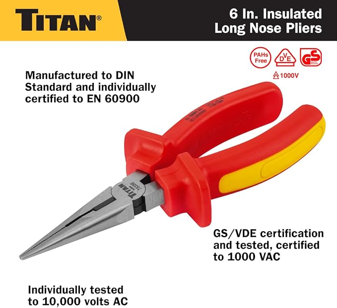 Titan 73336 6-Inch VDE Insulated Long Nose Pliers