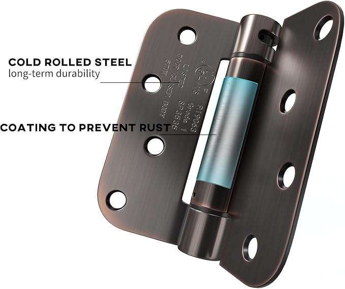 goldenwarm 6 Pack 4 Inch Oil Rubbed Bronze Self Closing Door Hinges with 5/8'' Radius Corners - Adjustable Tension Soft Close Hinges for Interior/Exterior Doors, Durable & Quiet Closure