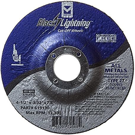 Mercer Industries 619130 Type 27 Depressed Center Double Reinforced Cut-Off Wheel, For All Metals, 4-1/2" x 3/32" x 7/8", 25-Pack