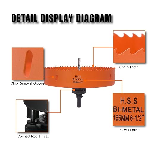 6.5 Inch Hole Saw with Arbor for Metal Wood Plastic, 6-1/2 in Bi-Metal Hole Cutter for Different Project with Smooth and Flat Drilling Edge, Fast Chip Removal,Lighter and Portable