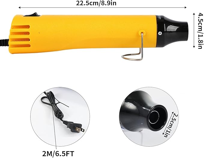 Heat Gun for Crafting, 110V 300W Handed Hot Air Gun, 3.28FT Ultra-Long Cable Portable Heat Gun with Stand and Power Cord for Shrinking Wrapping PVC, DIY Embossing and Drying Paint (Yellow)