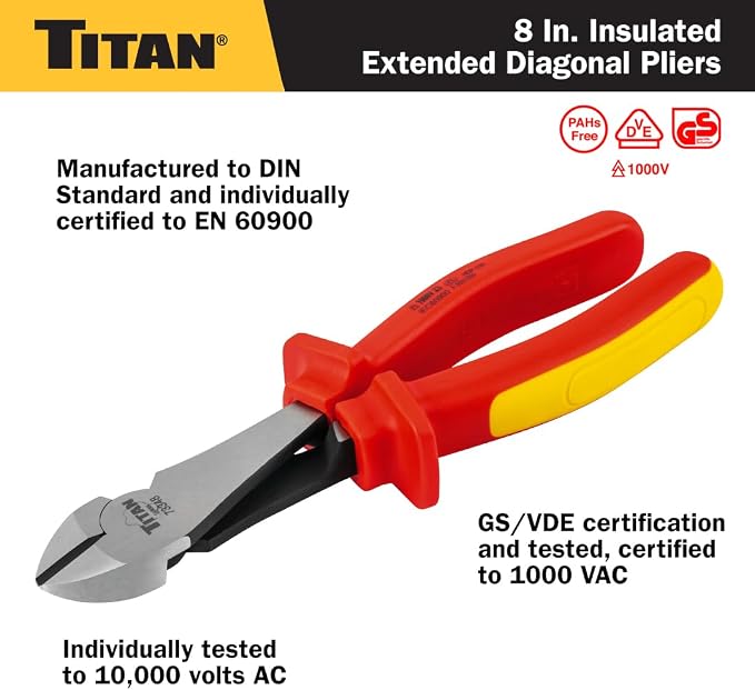 Titan 73348 8-Inch VDE Insulated Diagonal Pliers