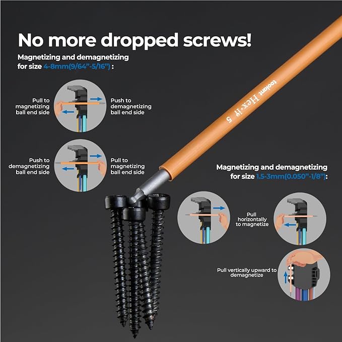 toolant Metric Allen Wrenches Sets 9pcs, Extra Long Arm Allen Key Set with Ball End, Crafted Hex Key Set with Color Coded Sleeves, Unique Patented Holder Design for Magnetizing and Demagnetizing
