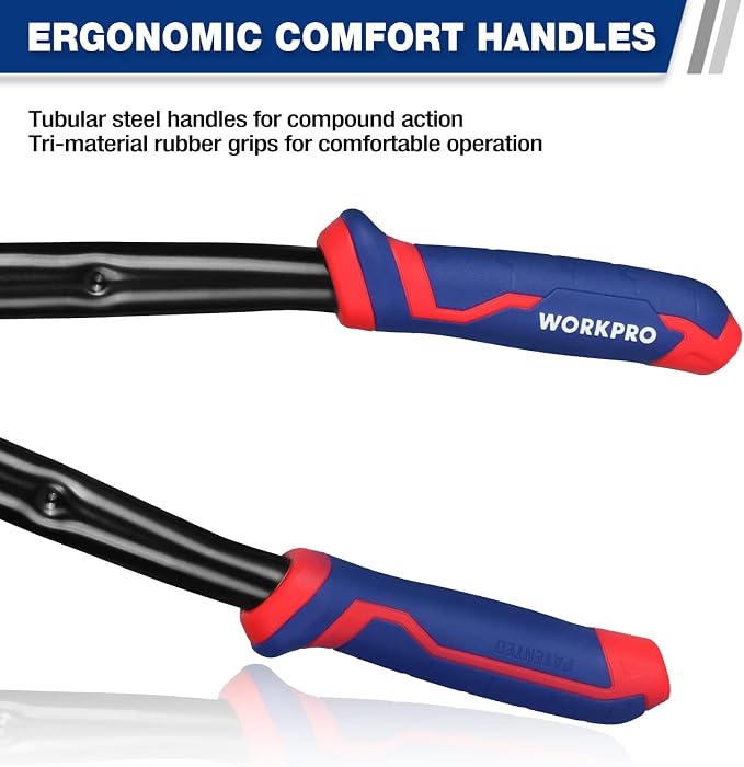 WORKPRO 14-Inch Bolt Cutter, Tri-Material Handle with Comfort Grip, Chrome Molybdenum Steel Blade, for Rods, Bolts, Rivets, Wires, Cables and Chains