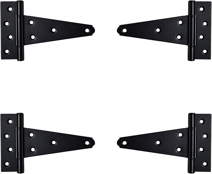 6 Inch T-Strap Heavy Duty Shed Door Hinges,Black Tee Hinge for Wooden Fences,Yard Door,Barn Door Gates, Wrought Hardware Rustproof,4 PCS
