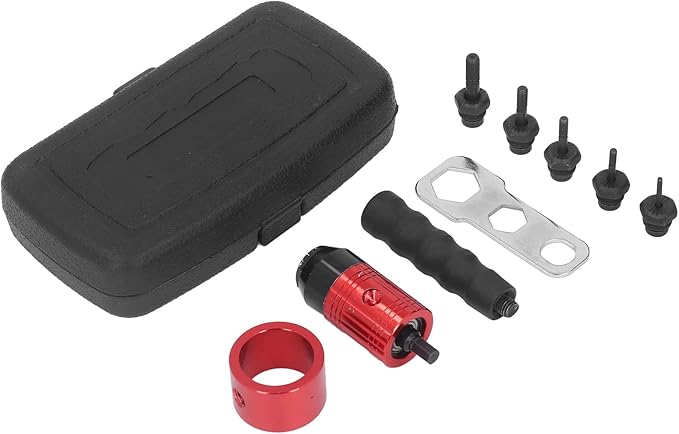 Zooke Electric Rivet Gun Adapter, Cordless Drill Riveting Insert Nut Tool with 5 Rivet Heads and Handle Wrench, Nut Drill Adapter Kit, Rivet Attachment for Screwdrivers and Drills