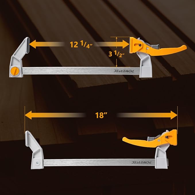POWERTEC 12-Inch Bar Clamps (2-Pack) – Fast Action Gear Clamp w/ 440 lb Capacity, Quick-Release Woodworking Clamps with Aluminum Jaws & Spreader Function (72122)