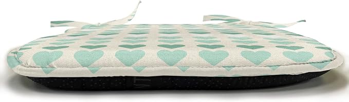 Lunarable Aquamarine Chair Seating Cushion Set of 8, Romantic Pattern with Heart Shapes in Rows, Anti-Slip Seat Padding for Kitchen & Patio, 16"x16", Champagne Laurel Green