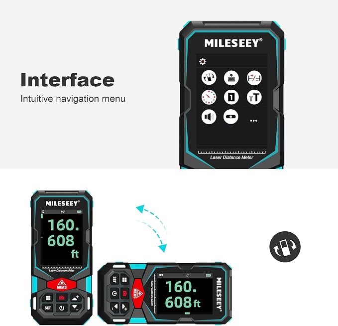 Laser Measure, MiLESEEY Laser Distance Meter, Rechargeable Multifunctional Laser Measurement Tool with Pointfinder Camera,P2P Technology, Perfect for Outdoor Long-Range Measuring