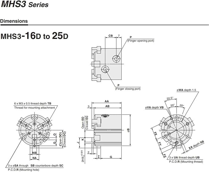 MHS3 MHS3-16D MHS3-20D Parallel Style air clamp 3-Finger Type