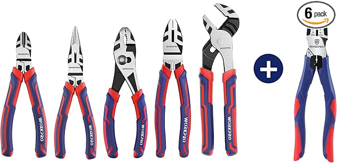 WORKPRO Pliers Set, Premium Cr-V Construction & WORKPRO 8-in Linesman Pliers with Wire Cutter and Stripper