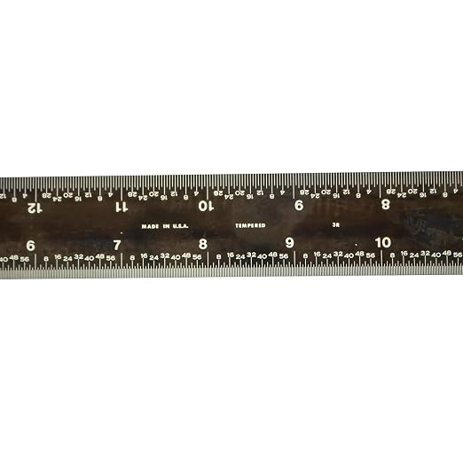 PEC Tools 18-Inch Rigid Stainless Steel Metal Ruler, High-Contrast Black Chrome Finish, 3R Graduation (1/32", 1/64", 1/10", 1/50"), Fully Hardened and Tempered, Made in USA