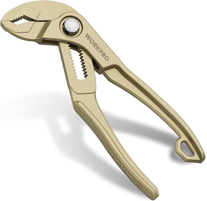 WORKPRO Mini Water Pump Pliers, 4-Inch Groove Joint Pliers, Fast Adjustable Tongue and Groove Plier with 15-Position Push-Lock, V-Jaw for Multi-Surface Grip, EDC Plier for Tight Spaces & Versatile Use