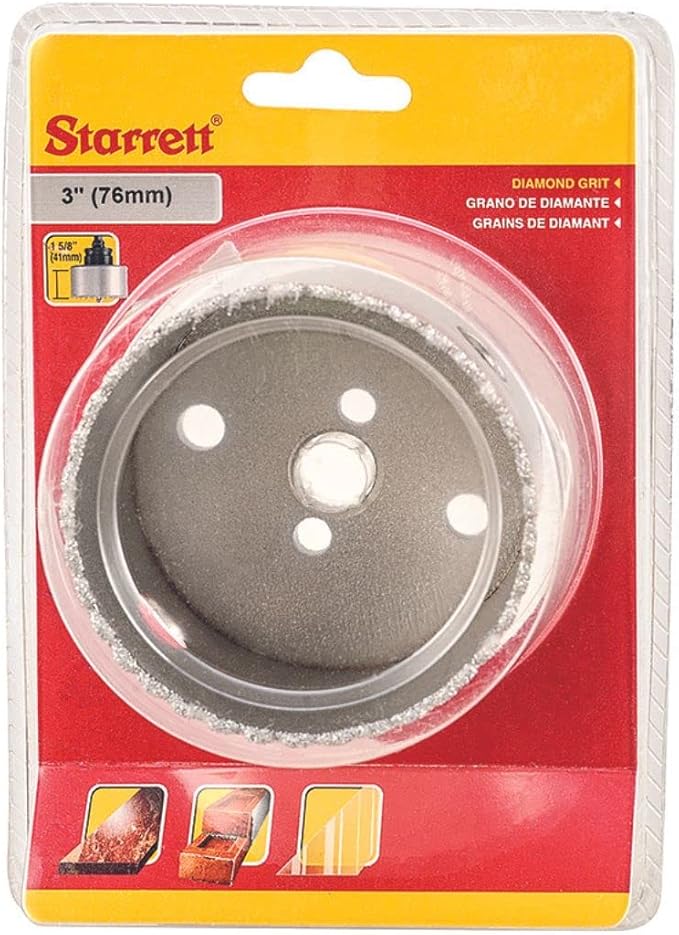 Starrett Diamond Grit Hole Saw 3" Dia, 1-5/8" Cutting Depth | Ideal For Drilling Small Diameter Holes, 5/8-18 Thread Size, XA2/XA10 Arbor Type, Silver Finish, KD0300-N