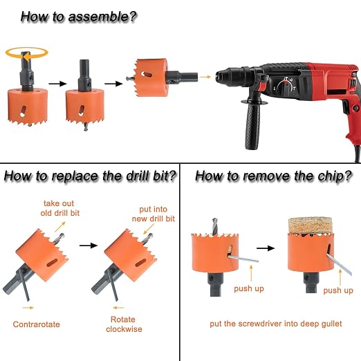 1-3/8 Inch Hole Saw with Arbor for Wood Metal Plastic, 1.375 in Bimetal Hole Cutter, Fast Chip Removal, Smooth Flat Drilling Edge