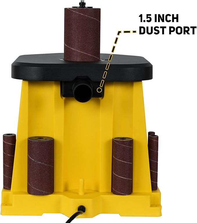 4A Variable Speed Oscillating Spindle Sander, 1000-1800RPM Variable Speed Spindle Sander with Multiple Sanding Sleeves, Efficient Dust Collection, and Compact Design for Woodworking Projects