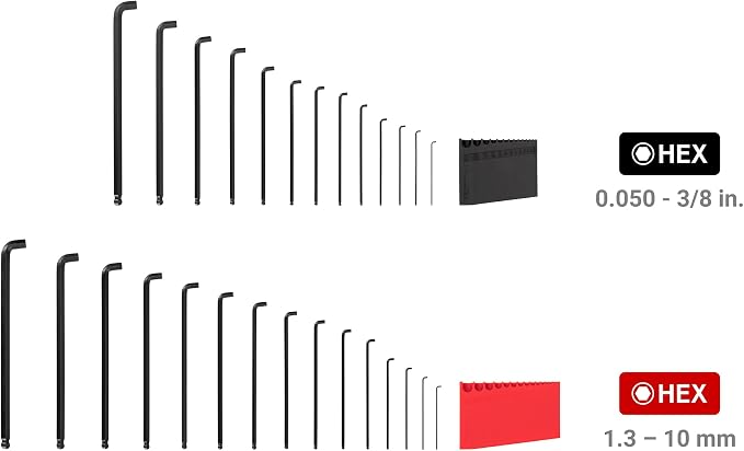 TEKTON Short Arm Ball End Hex L-Key Set, 28-Piece | KLX91312 | (0.050 - 3/8 in., 1.3 - 10 mm), Manganese Phosphate Finish, Holder