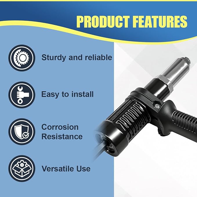 Pop Rivet Gun Adapter Kit, Universal Alloy Steel Riveting Hand Tool with 4 Size Rivet Heads, Rivets Drill Attachment for Cordless Electric Power Drill (Black)