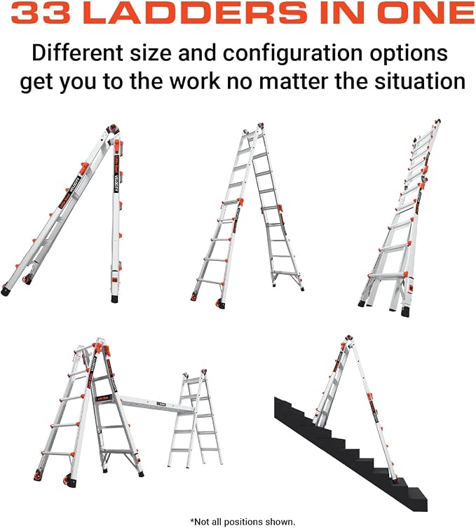 Little Giant Ladders Velocity 17-Ft Folding Multi-Position Ladder, Aluminum, 300 lb Load Capacity, Type 1A Extra Heavy Duty, 18-Ft Reach, with Ratchet Levelers and Wheels (15417-801)