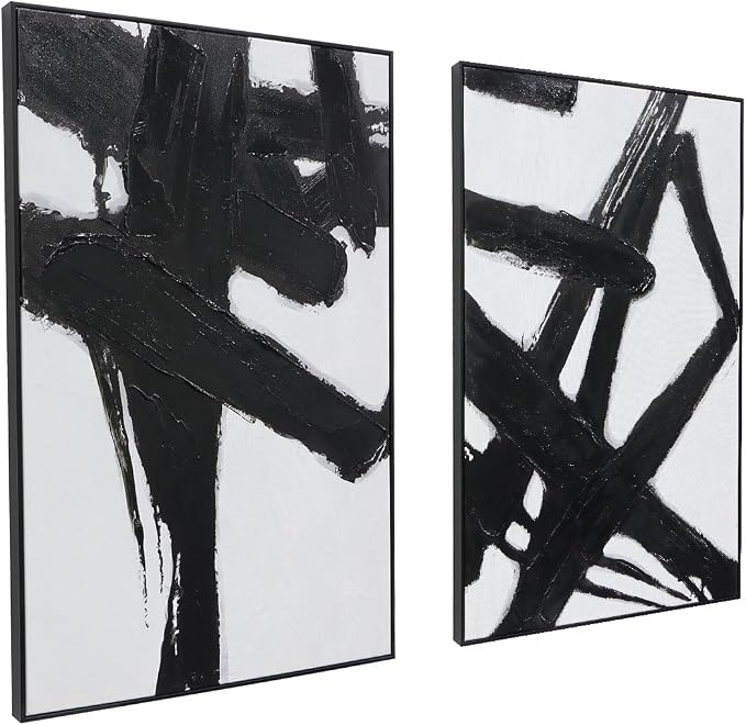 Black and White Abstract Canvas Wall-Art - 2 Piece 24" x 36" Black Canvas Artwork Decor for Living Room, Bedroom, Office Decor, Framed Ready to Hang