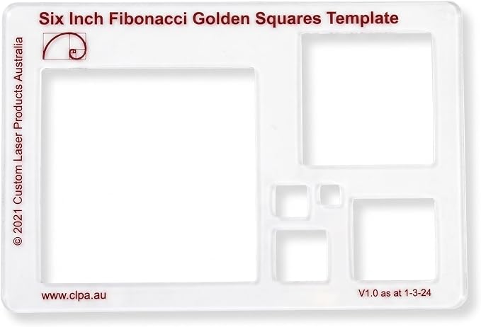 Fibonacci 6" Square Drawing Template, Golden Ratio Stencil | Australian Designed and Made; Geometric Stencil for Art; Drafting and Quilting; PETG